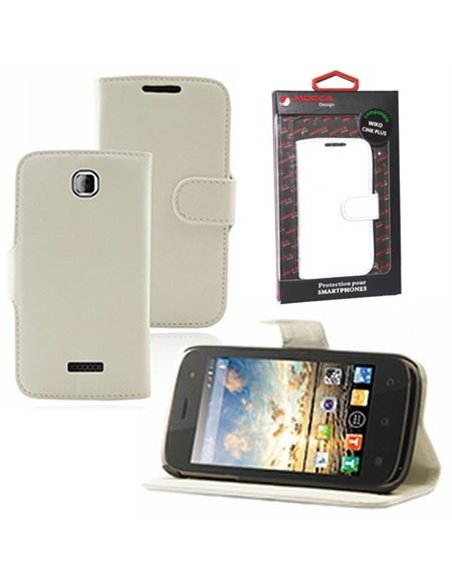 CUSTODIA FLIP ORIZZONTALE PELLE per WIKO CINK PLUS, CINK + CON STAND COLORE BIANCO ALTA QUALITA' MOCCA BLISTER