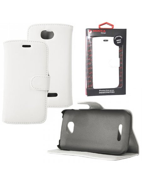 CUSTODIA FLIP ORIZZONTALE PELLE per WIKO IGGY CON STAND COLORE BIANCO ALTA QUALITA' MOCCA BLISTER