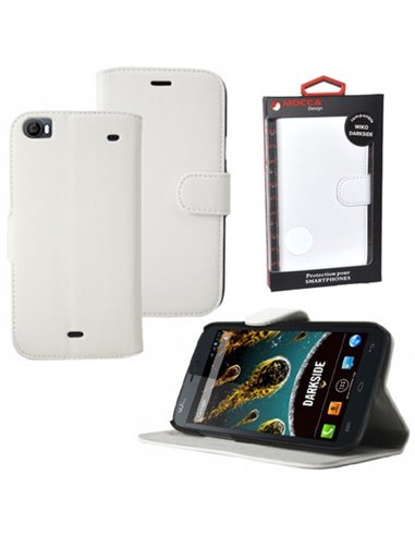 CUSTODIA FLIP ORIZZONTALE PELLE per WIKO DARKSIDE CON STAND COLORE BIANCO ALTA QUALITA' MOCCA BLISTER