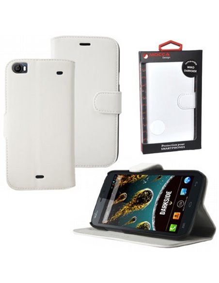 CUSTODIA FLIP ORIZZONTALE PELLE per WIKO DARKSIDE CON STAND COLORE BIANCO ALTA QUALITA' MOCCA BLISTER