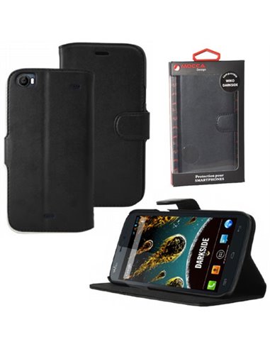 CUSTODIA FLIP ORIZZONTALE PELLE per WIKO DARKSIDE CON STAND COLORE NERO ALTA QUALITA' MOCCA BLISTER
