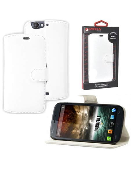 CUSTODIA FLIP ORIZZONTALE PELLE per WIKO DARKFULL CON STAND COLORE BIANCO ALTA QUALITA' MOCCA BLISTER