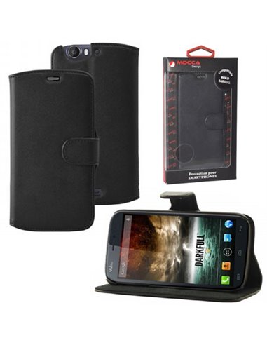 CUSTODIA FLIP ORIZZONTALE PELLE per WIKO DARKFULL CON STAND COLORE NERO ALTA QUALITA' MOCCA BLISTER
