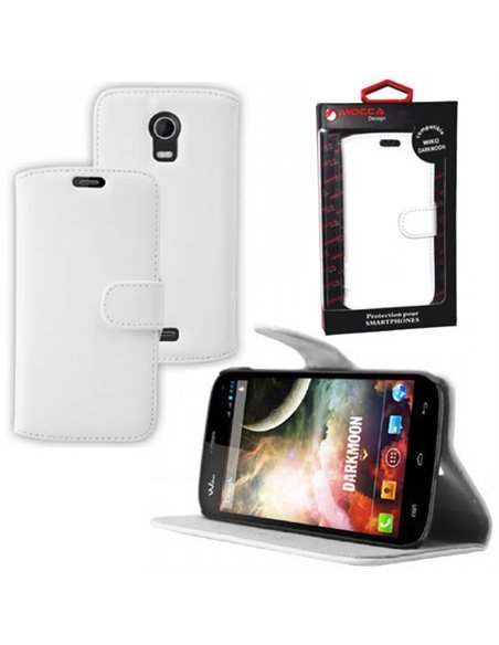 CUSTODIA FLIP ORIZZONTALE PELLE per WIKO DARKMOON CON STAND COLORE BIANCO ALTA QUALITA' MOCCA BLISTER