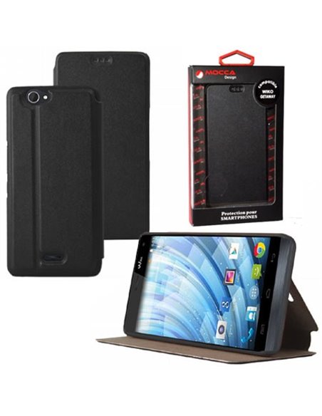 CUSTODIA FLIP ORIZZONTALE PELLE per WIKO GETAWAY CON STAND COLORE NERO ALTA QUALITA' MOCCA BLISTER