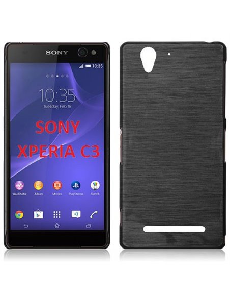 CUSTODIA TPU SILICONE per SONY XPERIA C3 D2533, XPERIA C3 DUAL SIM D2502 COLORE NERO EFFETTO METALLICO