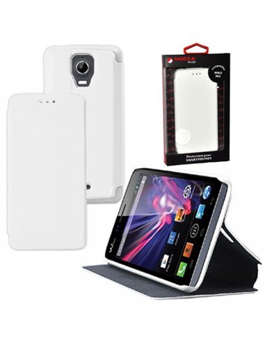 CUSTODIA FLIP ORIZZONTALE PELLE per WIKO WAX CON STAND COLORE BIANCO ALTA QUALITA' MOCCA BLISTER