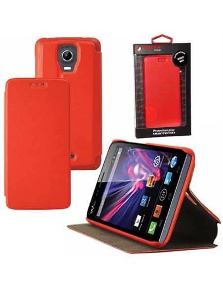 CUSTODIA FLIP ORIZZONTALE PELLE per WIKO WAX CON STAND COLORE ROSSO ALTA QUALITA' MOCCA BLISTER