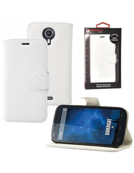 CUSTODIA FLIP ORIZZONTALE PELLE per WIKO DARKNIGHT CON STAND COLORE BIANCO ALTA QUALITA' MOCCA BLISTER