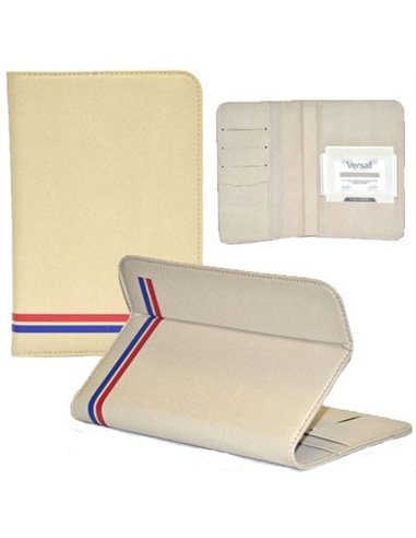 CUSTODIA PELLE UNIVERSALE per TABLET DA 7' POLLICI CON STAND E PORTA CARTE COLORE BEIGE ALTA QUALITA' VERSAL BLISTER