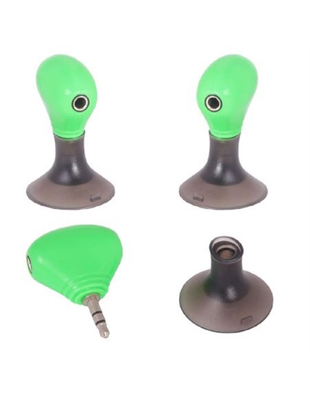 ADATTATORE AUDIO DA JACK 3,5mm MASCHIO A 2 ENTRATE 3,5mm FEMMINA CON SUPPORTO STAND A VENTOSA COLORE VERDE