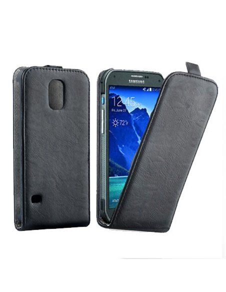 CUSTODIA FLIP VERTICALE SLIM PELLE per SAMSUNG G870 GALAXY S5 ACTIVE COLORE NERO