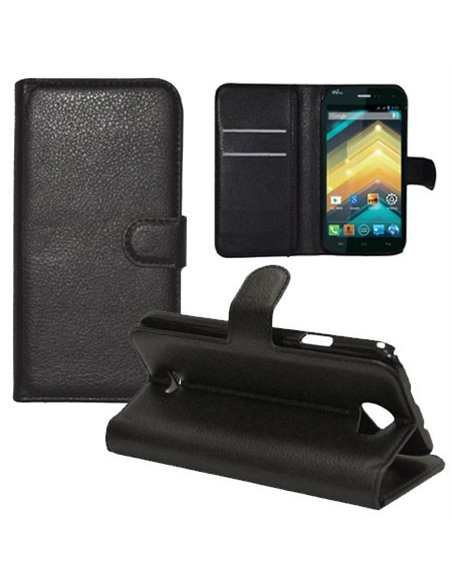 CUSTODIA FLIP ORIZZONTALE PELLE per WIKO BARRY CON TASCHE PORTA CARTE E STAND COLORE NERO