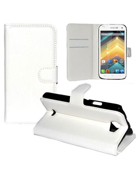 CUSTODIA FLIP ORIZZONTALE PELLE per WIKO BARRY CON TASCHE PORTA CARTE E STAND COLORE BIANCO