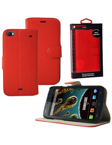CUSTODIA FLIP ORIZZONTALE PELLE per WIKO DARKSIDE CON STAND COLORE ROSSO ALTA QUALITA' MOCCA BLISTER