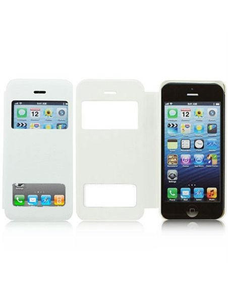 CUSTODIA FLIP ORIZZONTALE CON DOPPIA FINESTRA ID per APPLE IPHONE 4, 4S COLORE BIANCO (NO RIMOZIONE COVER)