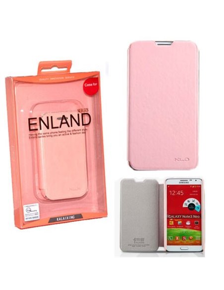 CUSTODIA FLIP ORIZZONTALE PELLE per SAMSUNG N7500 GALAXY NOTE 3 NEO, N7502, N7505 COLORE ROSA BLISTER ENLAND