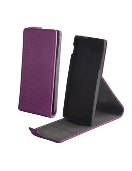 CUSTODIA FLIP VERTICALE SLIM SIMILPELLE per SAMSUNG G900F GALAXY S5, GALAXY S5 NEO G903F, S5 PLUS CON STAND COLORE VIOLA