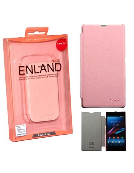 CUSTODIA FLIP ORIZZONTALE PELLE per SONY XPERIA Z1, C6902, C6903, C6906, C6943, L39H, HONAMI COLORE ROSA BLISTER ENLAND