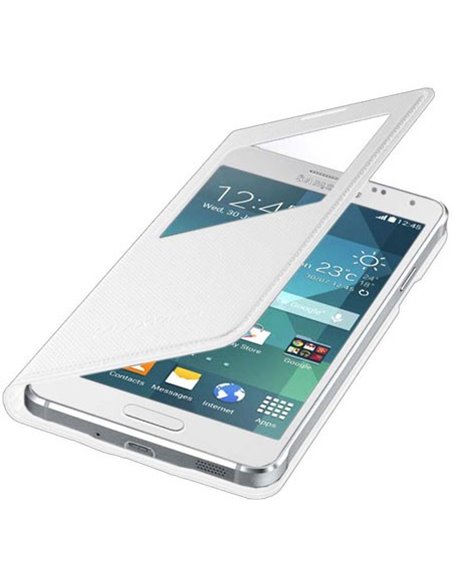 CUSTODIA S VIEW COVER ORIGINALE SAMSUNG BIANCO EFFETTO PUNTINATO per G850 GALAXY ALPHA CON FINESTRA ID BLISTER