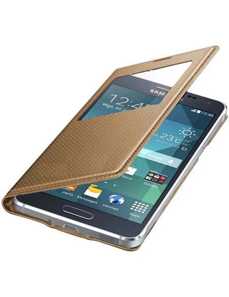 CUSTODIA S VIEW COVER ORIGINALE SAMSUNG ORO EFFETTO PUNTINATO per G850 GALAXY ALPHA CON FINESTRA ID BLISTER