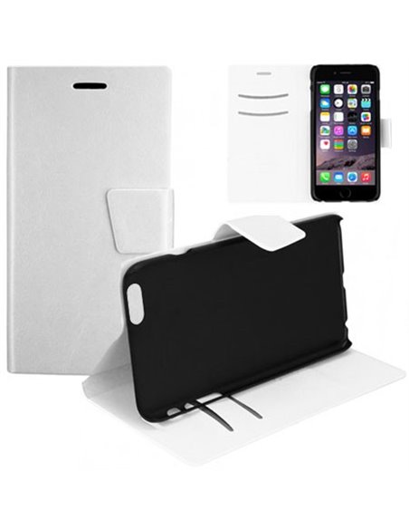 CUSTODIA FLIP ORIZZONTALE PELLE per APPLE IPHONE 6 PLUS, IPHONE 6S PLUS 5.5' POLLICI CON PORTA CARTE E STAND COLORE BIANCO