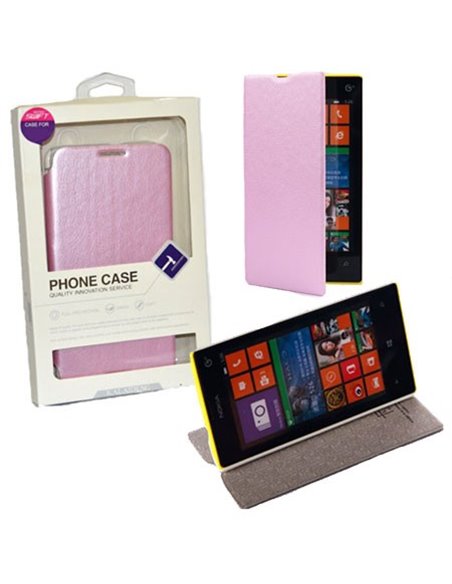 CUSTODIA FLIP ORIZZONTALE PELLE per NOKIA LUMIA 520, LUMIA 525 CON STAND COLORE ROSA BLISTER SWIFT