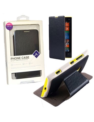 CUSTODIA FLIP ORIZZONTALE PELLE per NOKIA LUMIA 520, LUMIA 525 CON STAND COLORE NERO BLISTER SWIFT