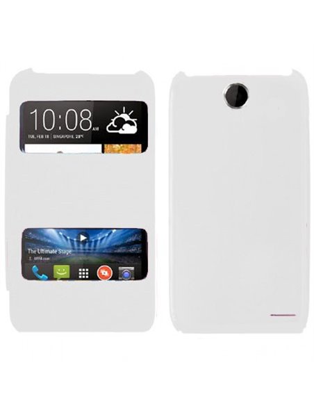 CUSTODIA FLIP COVER ORIZZONTALE per HTC DESIRE 310 CON DOPPIA FINESTRA IDENTIFICATIVO CHIAMANTE BIANCO (NO RIMOZIONE COVER)