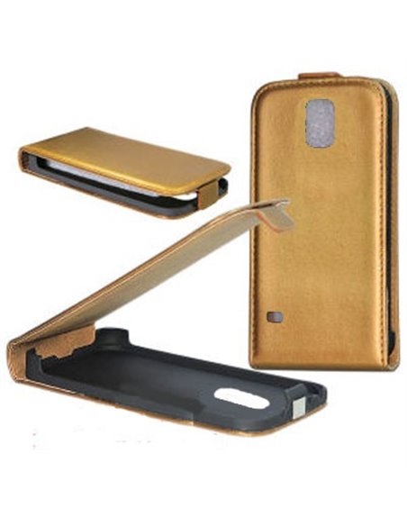 CUSTODIA FLIP VERTICALE SLIM SIMILPELLE per SAMSUNG G900F GALAXY S5, GALAXY S5 NEO G903F, GALAXY S5 PLUS COLORE ORO