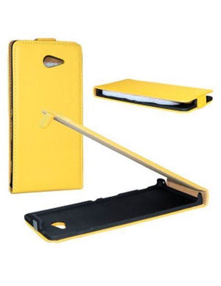 CUSTODIA FLIP VERTICALE SLIM PELLE per SONY XPERIA M2 COLORE GIALLO