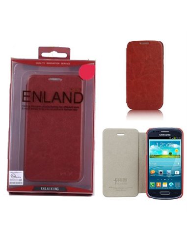 CUSTODIA FLIP ORIZZONTALE PELLE per SAMSUNG I8190 GALAXY S3 MINI, I8200 GALAXY S3 MINI VE COLORE MARRONE BLISTER ENLAND