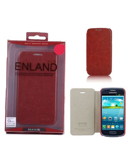 CUSTODIA FLIP ORIZZONTALE PELLE per SAMSUNG I8190 GALAXY S3 MINI, I8200 GALAXY S3 MINI VE COLORE MARRONE BLISTER ENLAND