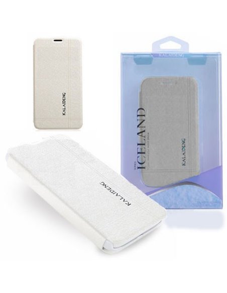 CUSTODIA FLIP ORIZZONTALE per APPLE IPHONE 4, IPHONE 4s CON STAND COLORE BIANCO EFFETTO CROSS ICELAND BLISTER