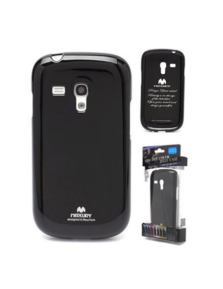 CUSTODIA GEL TPU SILICONE per SAMSUNG I8190 GALAXY S3 MINI NERO LUCIDO CON GLITTER ALTA QUALITA' MERCURY BLISTER