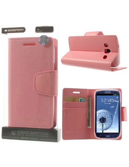 CUSTODIA FLIP ORIZZONTALE PELLE per SAMSUNG I9300 GALAXY S3, I9300I GALAXY S3 NEO CON INTERNO IN TPU E STAND ROSA SONATA BLISTER