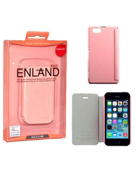 CUSTODIA FLIP ORIZZONTALE PELLE per APPLE IPHONE 5, IPHONE 5S COLORE ROSA BLISTER ENLAND