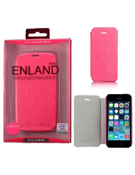 CUSTODIA FLIP ORIZZONTALE PELLE per APPLE IPHONE 5, IPHONE 5S COLORE FUCSIA BLISTER ENLAND