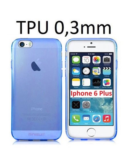 CUSTODIA GEL TPU SILICONE ULTRA SLIM 0,3mm per APPLE IPHONE 6 PLUS, IPHONE 6S PLUS 5.5' POLLICI COLORE AZZURRO TRASPARENTE