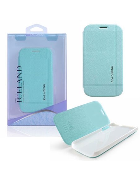 CUSTODIA FLIP ORIZZONTALE per APPLE IPHONE 5, 5S CON STAND COLORE AZZURRO EFFETTO CROSS ICELAND BLISTER