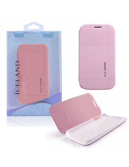 CUSTODIA FLIP ORIZZONTALE per APPLE IPHONE 5, 5S CON STAND COLORE ROSA EFFETTO CROSS ICELAND BLISTER