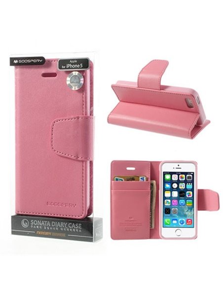 CUSTODIA FLIP ORIZZONTALE PELLE per APPLE IPHONE 5, 5S CON INTERNO IN TPU E STAND COLORE ROSA SONATA BLISTER