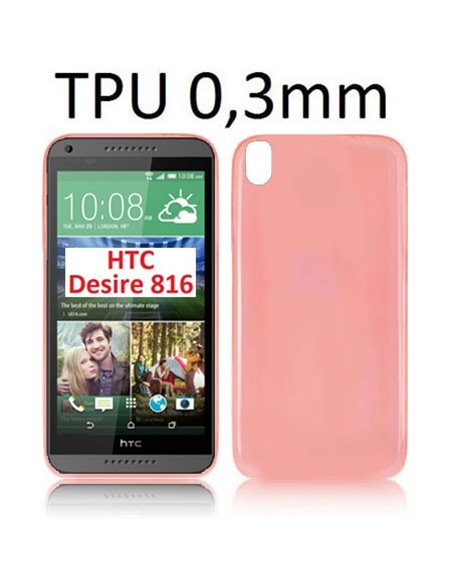 CUSTODIA GEL TPU SILICONE ULTRA SLIM 0,3mm per HTC DESIRE 816, DESIRE 816G DUAL SIM COLORE ROSSO TRASPARENTE