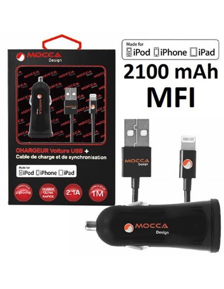 CARICATORE AUTO 2100mAh + CAVO LIGHTNING (CERTIFICATO MFI) LUNGHEZZA 1 MT COLORE NERO MOCCA MDCC03 BLISTER