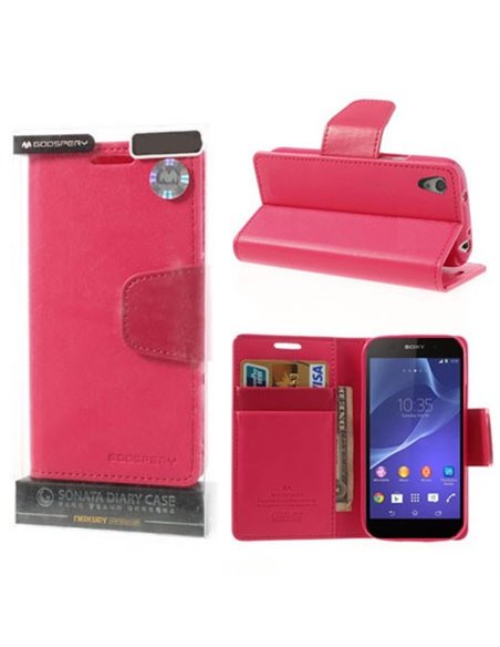 CUSTODIA FLIP ORIZZONTALE PELLE per SONY XPERIA Z2 CON INTERNO IN TPU SILICONE E STAND COLORE FUCSIA SONATA BLISTER