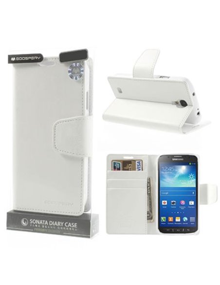 CUSTODIA FLIP ORIZZONTALE PELLE per SAMSUNG I9295 GALAXY S4 ACTIVE CON INTERNO IN TPU E STAND COLORE BIANCO SONATA BLISTER