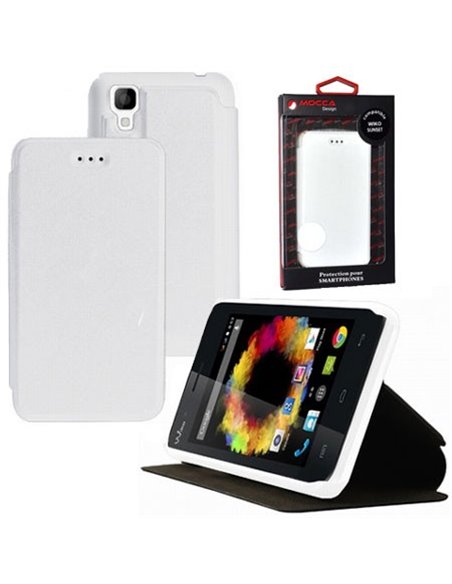 CUSTODIA FLIP ORIZZONTALE PELLE per WIKO SUNSET CON STAND COLORE BIANCO ALTA QUALITA' MOCCA BLISTER