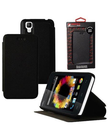 CUSTODIA FLIP ORIZZONTALE PELLE per WIKO SUNSET CON STAND COLORE NERO ALTA QUALITA' MOCCA BLISTER