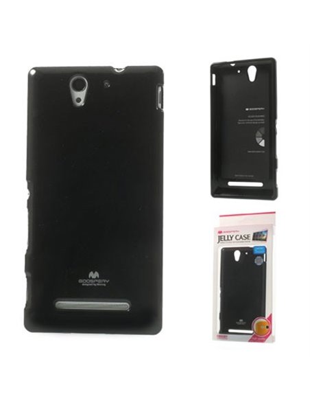 CUSTODIA GEL TPU SILICONE per SONY XPERIA C3 D2533 NERO LUCIDO CON GLITTER ALTA QUALITA' MERCURY BLISTER