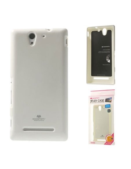 CUSTODIA GEL TPU SILICONE per SONY XPERIA C3 D2533 BIANCO LUCIDO CON GLITTER ALTA QUALITA' MERCURY BLISTER